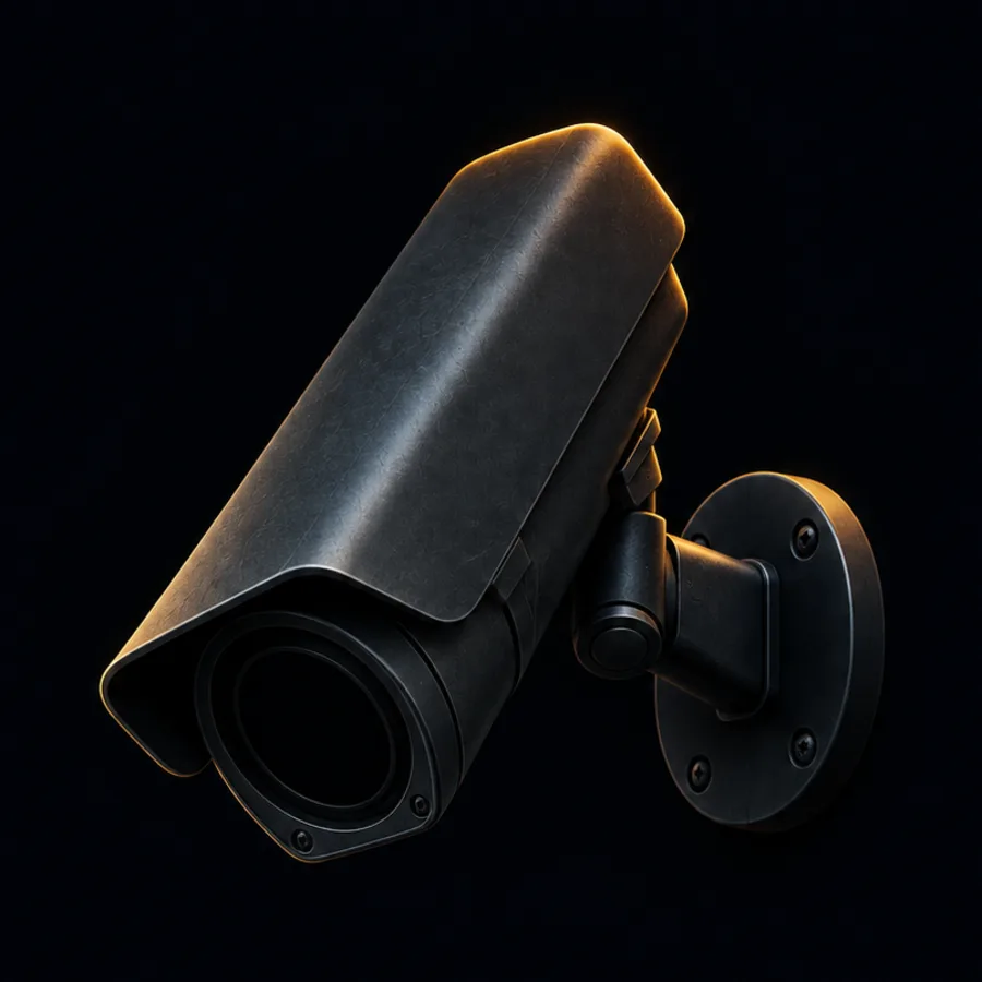 An unlit security camera pointed at nothing: the session runs unwatched